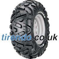 Black Maxxis M917 Bighorn tire with rugged tread pattern and white sidewall lettering on a silver wheel.