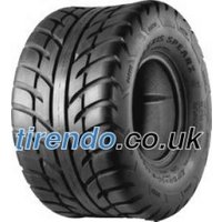 Black Maxxis M992 Spearz tire with deep treads, size 18x10.00-10, featuring dual branding and rear wheel design.