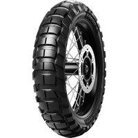 Metzeler Karoo 4 motorcycle tyre, 150/70 R17, black with rugged tread pattern, rear, M+S TL, side view.