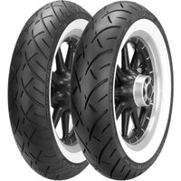 Black Metzeler ME 888 Marathon Ultra whitewall motorcycle tyre, 150/80-16 size, with deep tread pattern, rear fitment.