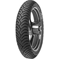 Black Metzeler ME22 motorcycle tyre with grooved tread pattern, size 2.50 17, suitable for front or rear use.