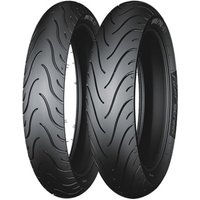 Black Michelin Pilot Street motorcycle tyre with curved tread pattern, size 90/90 14, suitable for tubeless and tube type.