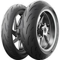 Black Michelin Power 6 motorcycle tyre, 120/70 ZR17, front, with sleek tread pattern and sidewall branding.