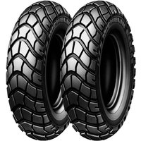 Black Michelin Reggae scooter tyre with deep, rugged tread pattern, size 130 90 10, model 61J T/L.