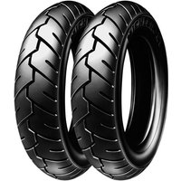 Black Michelin S1 scooter tyre, size 350 10, with deep grooves and rounded tread pattern, suitable for TL/TT use.