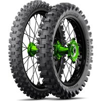 Michelin Starcross 6 motocross tyre, black with rugged tread pattern, size 90/100 21, front, medium soft compound.