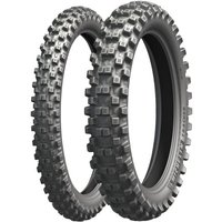 Michelin Tracker motocross enduro tyre, 100/90 19, black rubber with knobby tread pattern, rear wheel design.