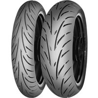 Black Mitas Touring Force motorcycle tyre, 170/60 17, rear, with sleek tread pattern for enhanced grip and performance.