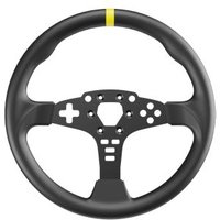 Black Moza ES 12-inch round sim racing steering wheel with yellow top marker and multiple button cutouts.