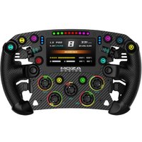 Moza FSR2 Formula Steering Wheel with carbon fiber finish, colorful buttons, LED display, and rotary dials.