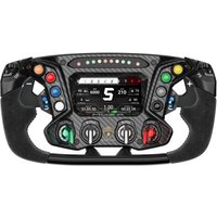 Moza Lamborghini Essenza SCV12 steering wheel with carbon fiber finish, digital display, and colored control buttons.