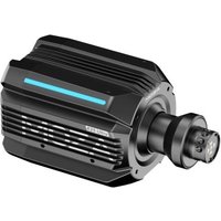 Black Moza R25 Ultra True Torque Direct Drive Wheel Base with blue LED strip and ribbed casing for cooling.