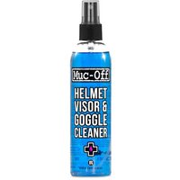 Blue Muc-Off Helmet and Visor Cleaner bottle, 250ml, with black spray nozzle and bold white text.