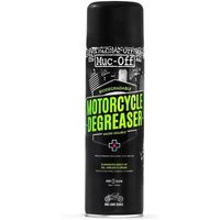 Black Muc-Off Motorcycle Degreaser 500ml spray can with neon green label and black cap.