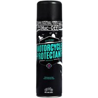 Black Muc-Off Motorcycle Protectant 500ml spray can with turquoise text and black cap.