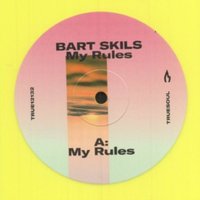 Vinyl record "My Rules" by Vinyl Castle, pink and yellow gradient label with black text and abstract design.