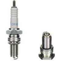 NGK DR8ES-L 2923 spark plug with copper core, ribbed white insulator, and silver threaded metal base.