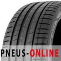 Pirelli P Zero (J) tire with black rubber, asymmetric tread pattern, and wide grooves for enhanced grip.