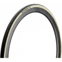 Pirelli Cinturato Evo Retro 700c road bike tyre, black tread with beige sidewall, tubeless ready, folding design.