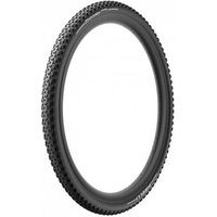Black Pirelli Cinturato Gravel S 700c tyre with knobby tread pattern for enhanced grip on rough terrain.