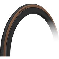 Black Pirelli Cinturato Velo TLR Clincher 700c Tyre with tan sidewall and sleek tread design.