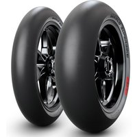 Pirelli Diablo Superbike Slick Tyre, black, smooth tread, 120 70 R17 size, SC1 compound, front motorcycle use.