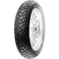 Pirelli MT60 RS motorcycle tyre, black tread with block pattern, silver rim, size 130/90 B16, front.