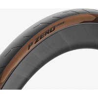 Pirelli P Zero Race Classic 700c tyre, black tread with brown sidewall, sleek design with subtle branding.