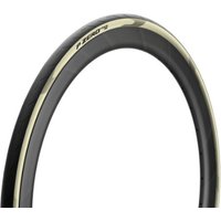 Black Pirelli P-Zero Race Rs Clincher bike tyre with beige sidewall and sleek tread design.
