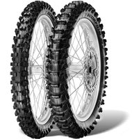 Pirelli Scorpion MX Soft motocross tyre, black with deep tread pattern, size 100/90 19, designed for rear wheel use.