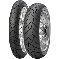 Pirelli Scorpion Trail II motorcycle tyre, 90/90 21 MC 54V TL front, black with distinctive tread pattern.