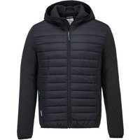 Portwest KX3 Baffle Knit Jacket, grey body with black sleeves, hooded, quilted front, zip closure, size S.