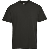 Black Portwest Turin Premium T-Shirt, size L, with short sleeves and crew neck.