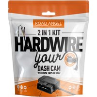 "Road Angel Halo 2-in-1 Dash Cam Hardwire Kit in orange and white packaging with fuse taps and cable illustration"