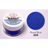 Round jar of "Royal Blue" glitter powder with a sparkling blue swatch, labeled "623" by Go Craft Distribution.