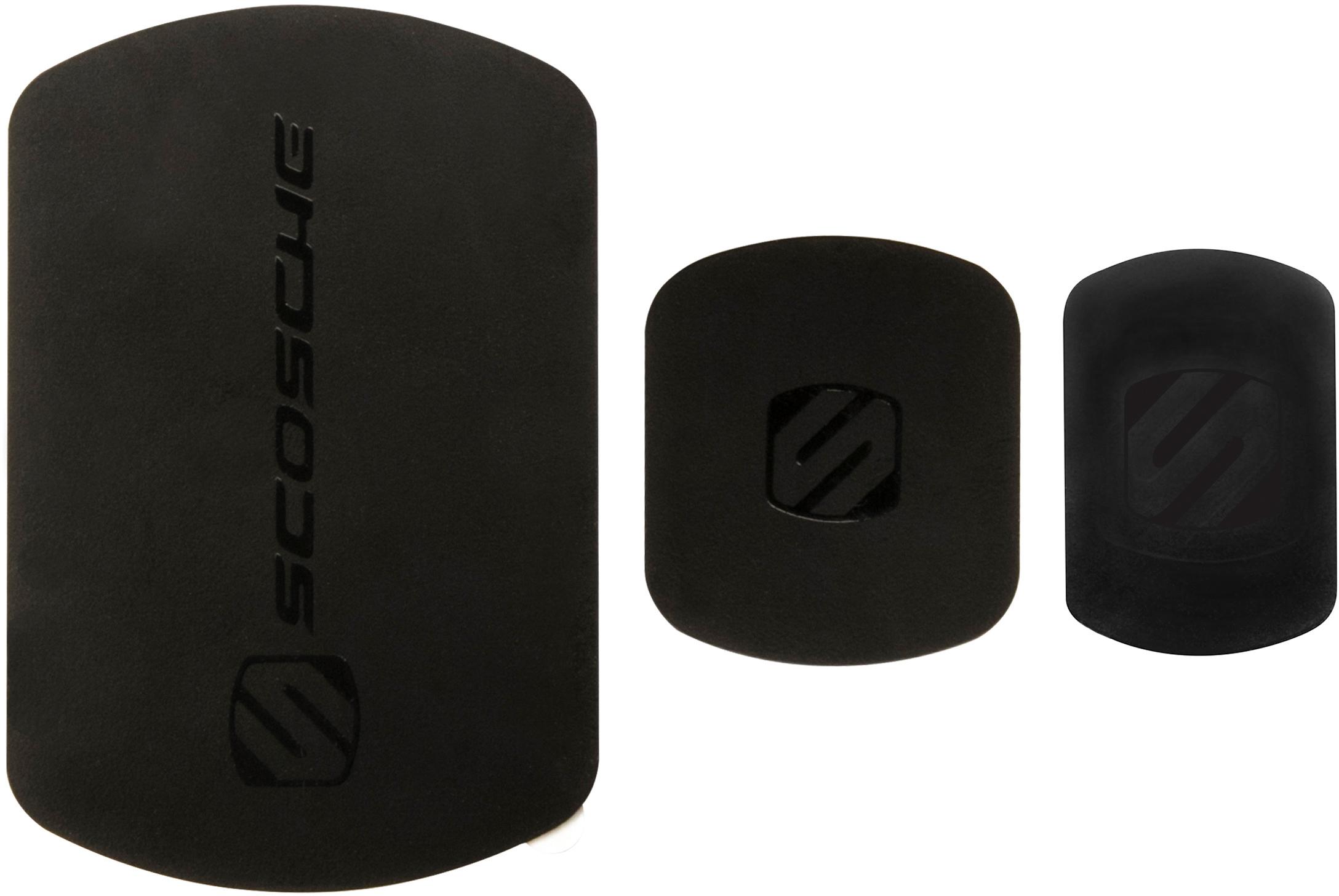 Black Scosche MagicPlate Kit with three magnetic plates, each featuring a subtle logo design.