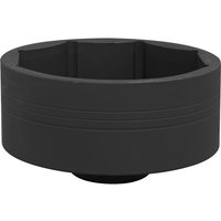 Black Sealey 1" drive wheel shaft cover socket, 115mm diameter, cylindrical shape with grooved exterior for Volvo vehicles.