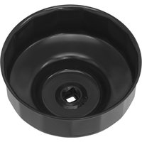 Black Sealey oil filter cap wrench with 15 flutes, designed for Jaguar Land Rover vehicles, circular with square drive.
