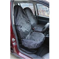 Black Sealey lightweight front car seat covers, water-resistant, fitted on car seats, with elastic edges.