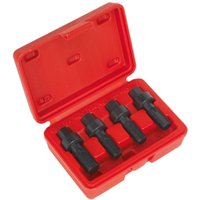 Red Sealey case with four black M12 and M14 wheel bolt thread chasers neatly arranged inside.
