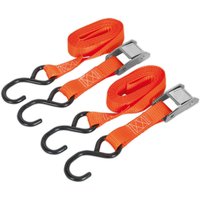 Orange Sealey cam buckle tie-down straps with black S-hooks and metal buckles.