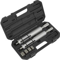 Black Sealey clutch alignment tool kit with silver alignment tools in a molded carrying case.
