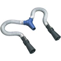 Sealey exhaust adaptor for twin pipes, featuring flexible silver hoses, blue Y-connector, and black rubber ends.