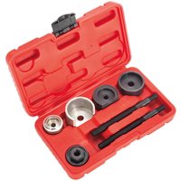 Red Sealey bush tool kit with black and silver components in a molded case for Citroen and Peugeot models.