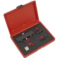 Red Sealey fuel pump drive belt kit with black foam insert, includes various black and red tools for VAG 2.7D and 3.0D.