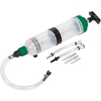 Clear Sealey fuel retriever with green accents, black handle, and multiple hoses for petrol and diesel vehicles.