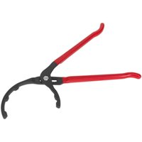 Sealey HGV/LGV oil filter pliers with red rubber handles and adjustable black metal jaws.