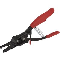 Black Sealey hose removal pliers with red rubber grips and a spring-loaded mechanism.