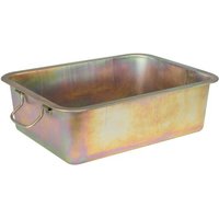 Rectangular Sealey metal drain pan, 20-liter capacity, with a shiny, iridescent finish and sturdy side handles.