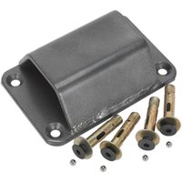 Gray Sealey motorcycle ground anchor with four gold security bolts and rounded edges.